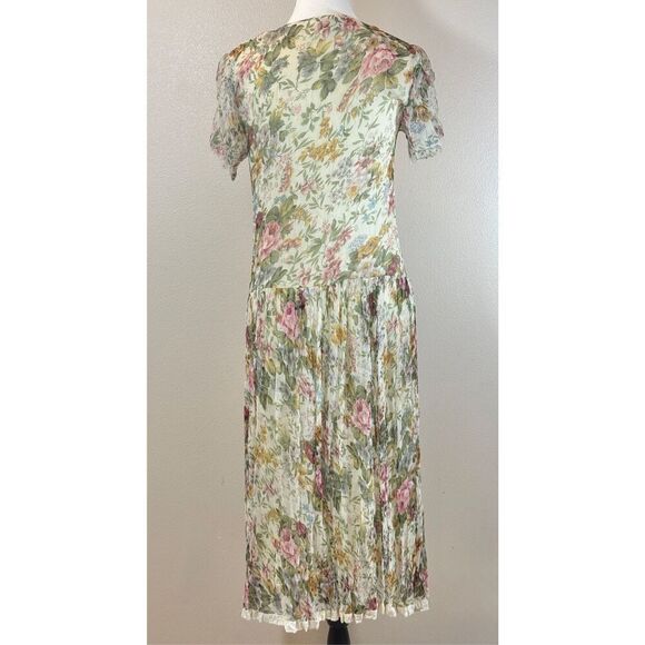 Vintage Papillon  90's Hopeless Romantic Crinkle Tee Style Midi Dress Small - Picture 2 of 8